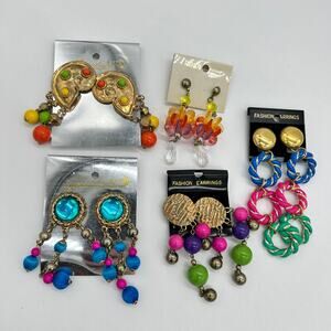 Vintage Multicolor Earrings Lot Bundle Big Statement 80's 90's Kitsch Jewelry